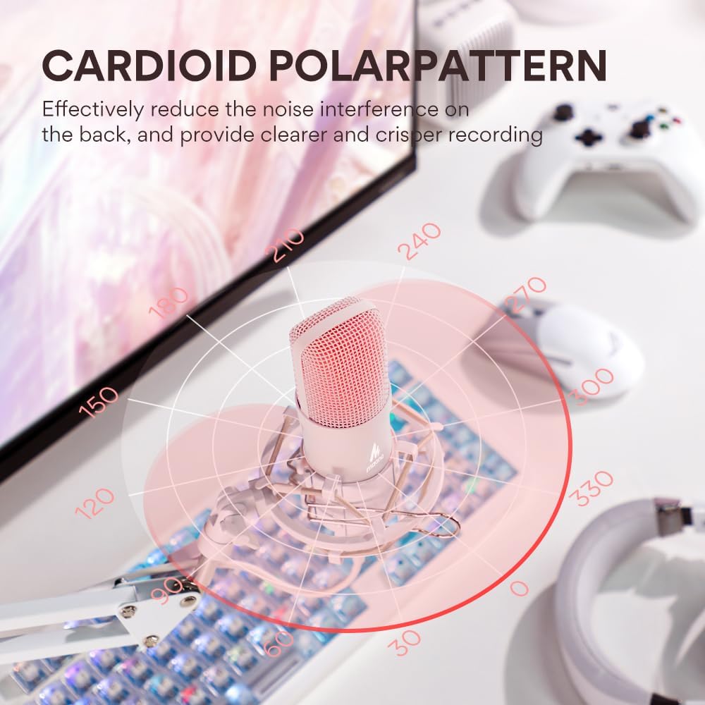 A04 Pink USB Microphone, 192kHz/24Bit Condenser Mic for PC Podcast