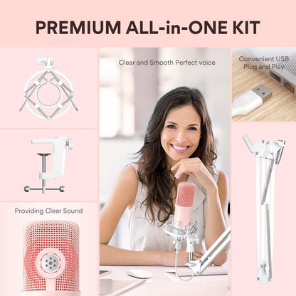 A04 Pink USB Microphone, 192kHz/24Bit Condenser Mic for PC Podcast