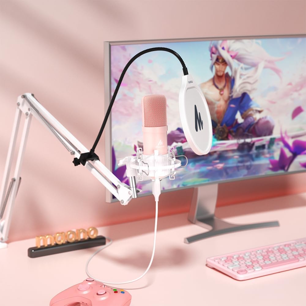 A04 Pink USB Microphone, 192kHz/24Bit Condenser Mic for PC Podcast