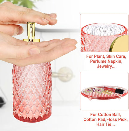 Glass Bathroom Accessories Set, Light Pink Bathroom Set, 4 Pcs