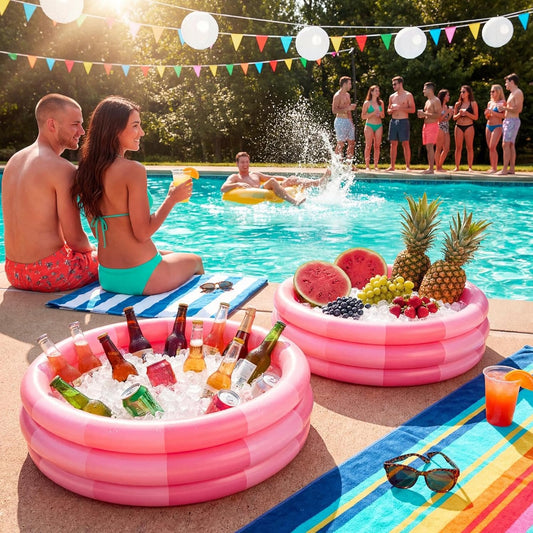 4 Pack Inflatable Kiddie Pool for Kid, Pink Stripe, 34 x 10 Inch