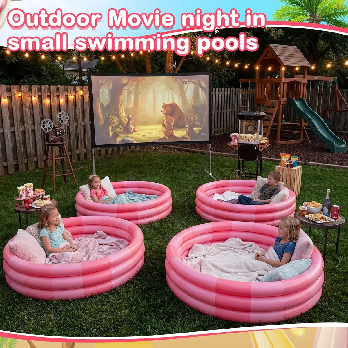 4 Pack Inflatable Kiddie Pool for Kid, Pink Stripe, 34 x 10 Inch