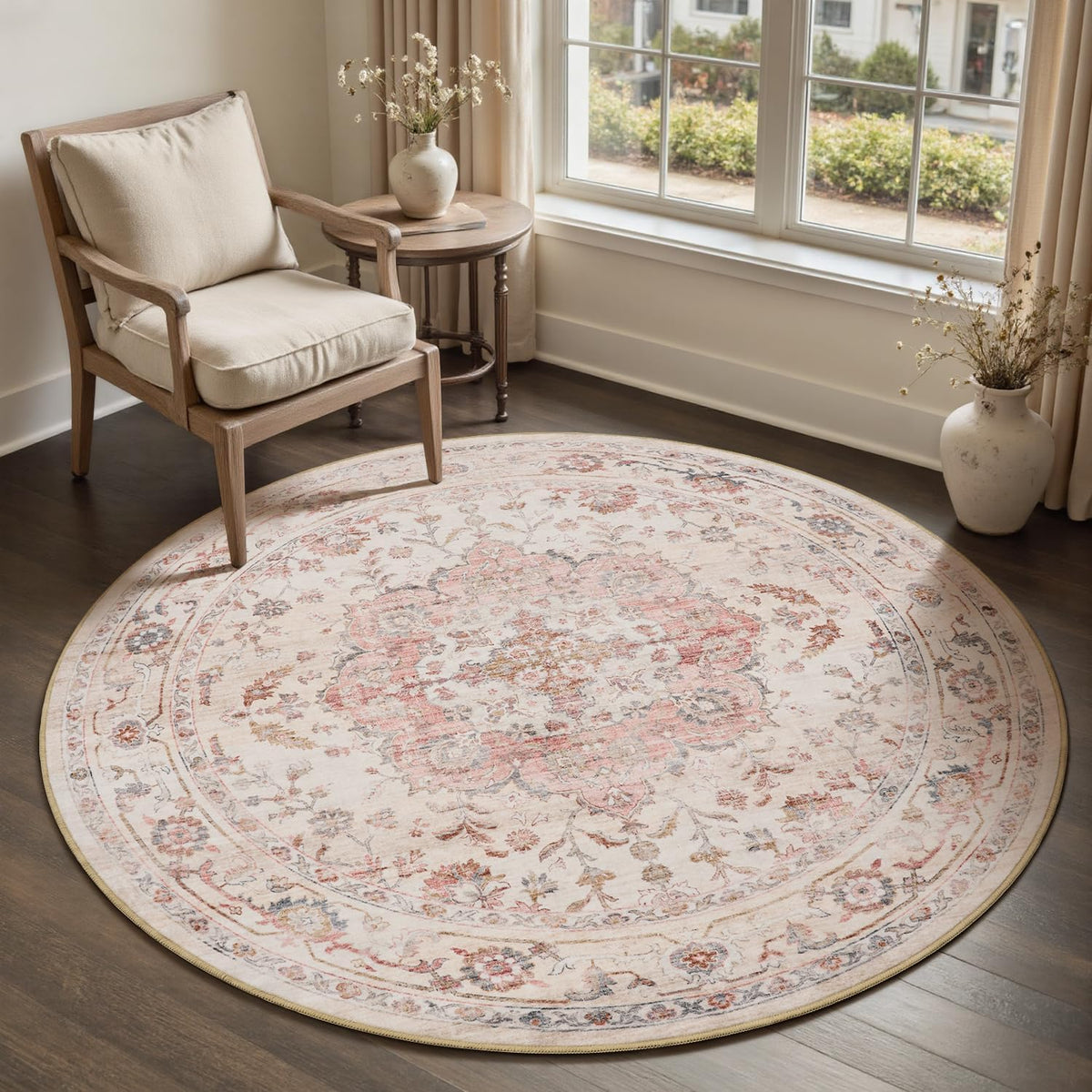 6FT Round Rug,Rugs for Living Room,Soft Pink Circle Rug,Machine Washable Rugs for Bedroom,Non Slip Carpet,Rug for Dining Room Living Room Bedside Office