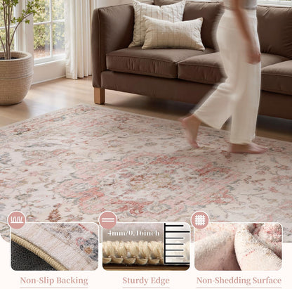 6FT Round Rug,Rugs for Living Room,Soft Pink Circle Rug,Machine Washable Rugs for Bedroom,Non Slip Carpet,Rug for Dining Room Living Room Bedside Office