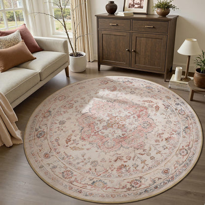 6FT Round Rug,Rugs for Living Room,Soft Pink Circle Rug,Machine Washable Rugs for Bedroom,Non Slip Carpet,Rug for Dining Room Living Room Bedside Office