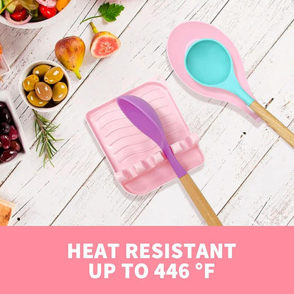 2 Pack Multiple Utensil Spoon Rest with Drip Pad Non-Slip Heat Resistant Kitchen and Grill Spoon Holder for Spatula, Ladle, Tongs, Kitchen Gadgets, and Cooking Accessories (Cute Pink)