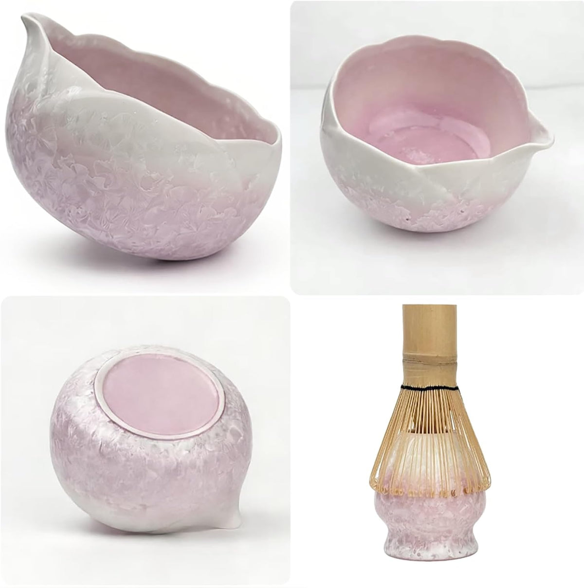Matcha Whisk Set, Ceramic Matcha Set, Matcha Bowl with Spout and Whisk,8 pcs Matcha Tea Kit for Matcha Lovers, Ideal Gift Christmas, Birthday (Pink)
