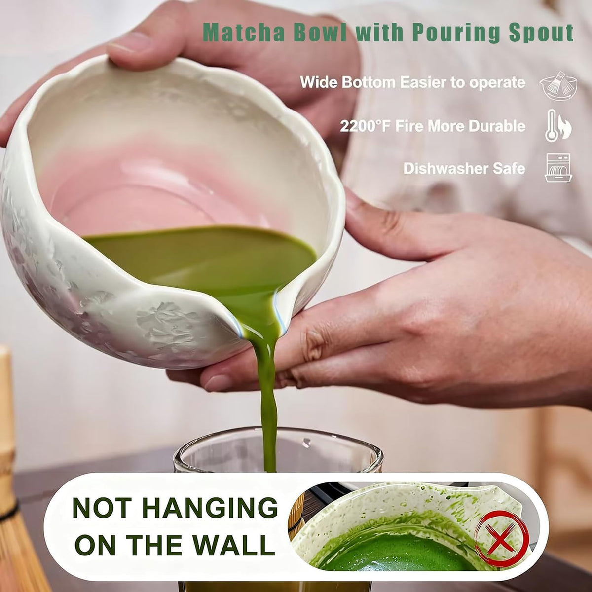 Matcha Whisk Set, Ceramic Matcha Set, Matcha Bowl with Spout and Whisk,8 pcs Matcha Tea Kit for Matcha Lovers, Ideal Gift Christmas, Birthday (Pink)