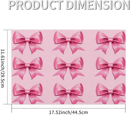 Cute Bow Placemats Set of 4 Vinyl Washable Non-Slip Pink Bowknot Table Mats, Heat Resistant Wrinkle Free Place Mats for Dining Table