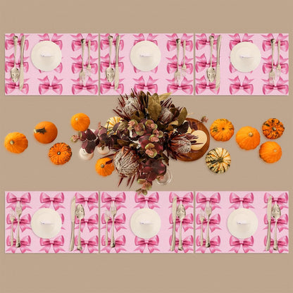 Cute Bow Placemats Set of 4 Vinyl Washable Non-Slip Pink Bowknot Table Mats, Heat Resistant Wrinkle Free Place Mats for Dining Table