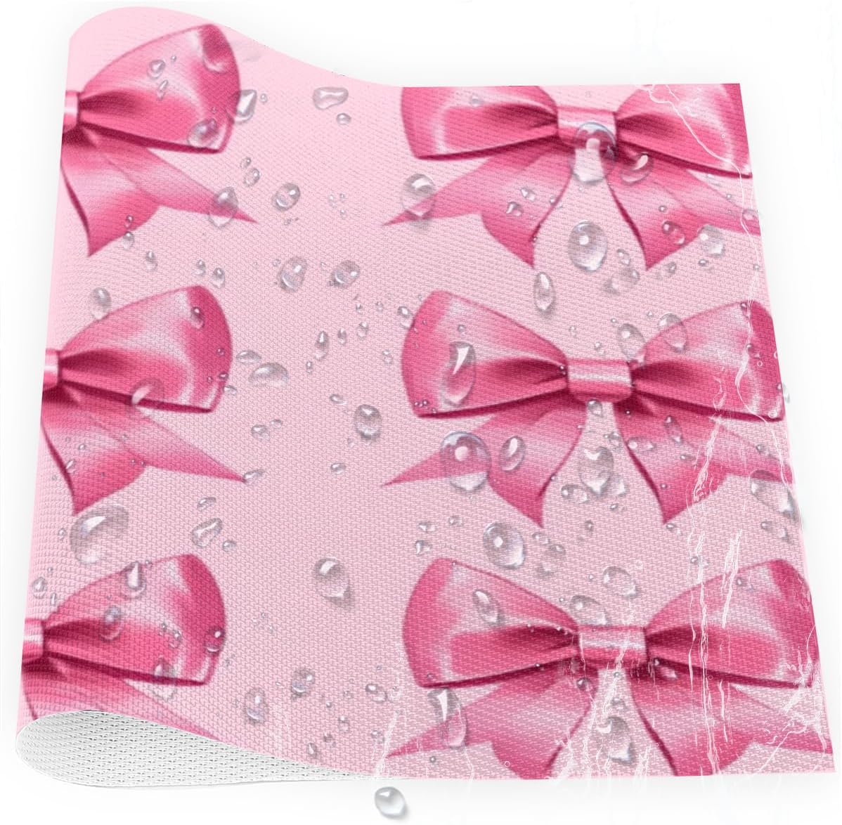 Cute Bow Placemats Set of 4 Vinyl Washable Non-Slip Pink Bowknot Table Mats, Heat Resistant Wrinkle Free Place Mats for Dining Table