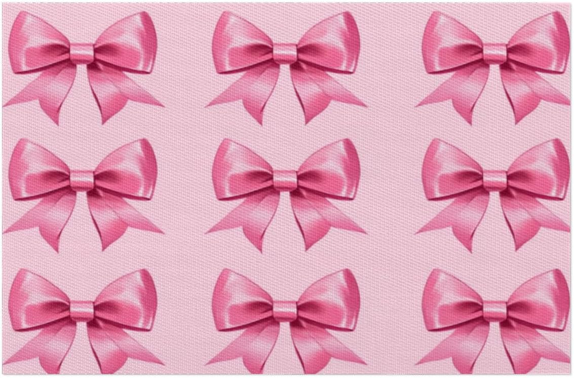 Cute Bow Placemats Set of 4 Vinyl Washable Non-Slip Pink Bowknot Table Mats, Heat Resistant Wrinkle Free Place Mats for Dining Table