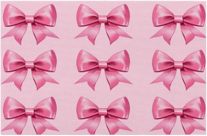 Cute Bow Placemats Set of 4 Vinyl Washable Non-Slip Pink Bowknot Table Mats, Heat Resistant Wrinkle Free Place Mats for Dining Table