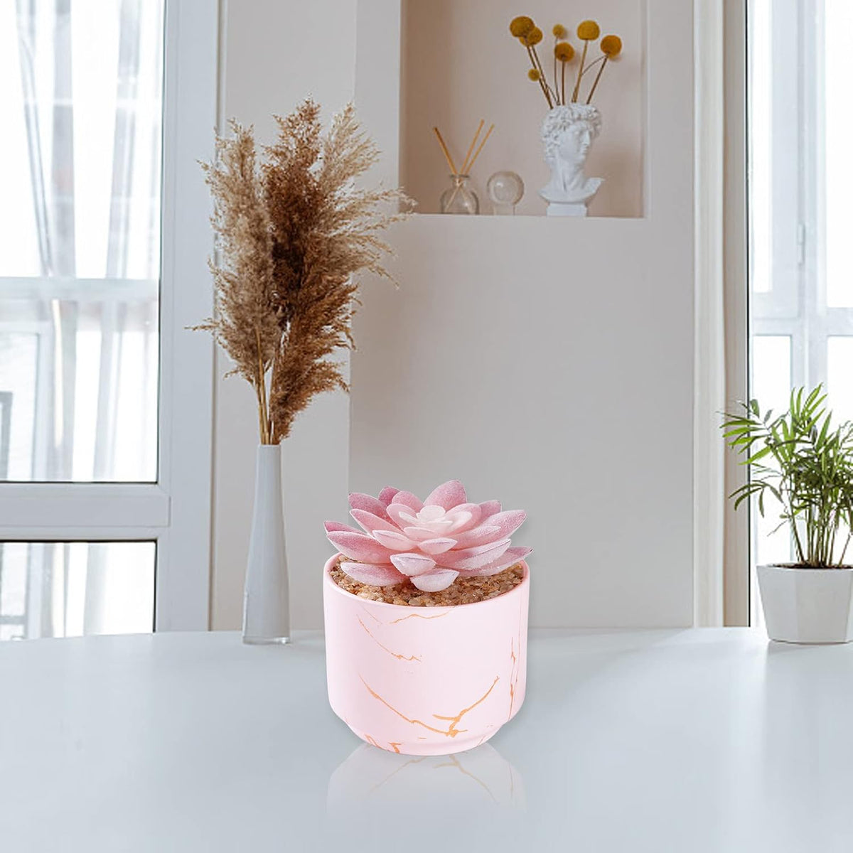 ZENIDA Succulent Artificial Plants,Cute Fake Succulents in 1 Pink Ceramic Pots,Small Fake Plants for Office,Table,Desk,Bathroom, Bedroom,Aesthetic Room Shelves Decor,Desk Decorations for Women Office