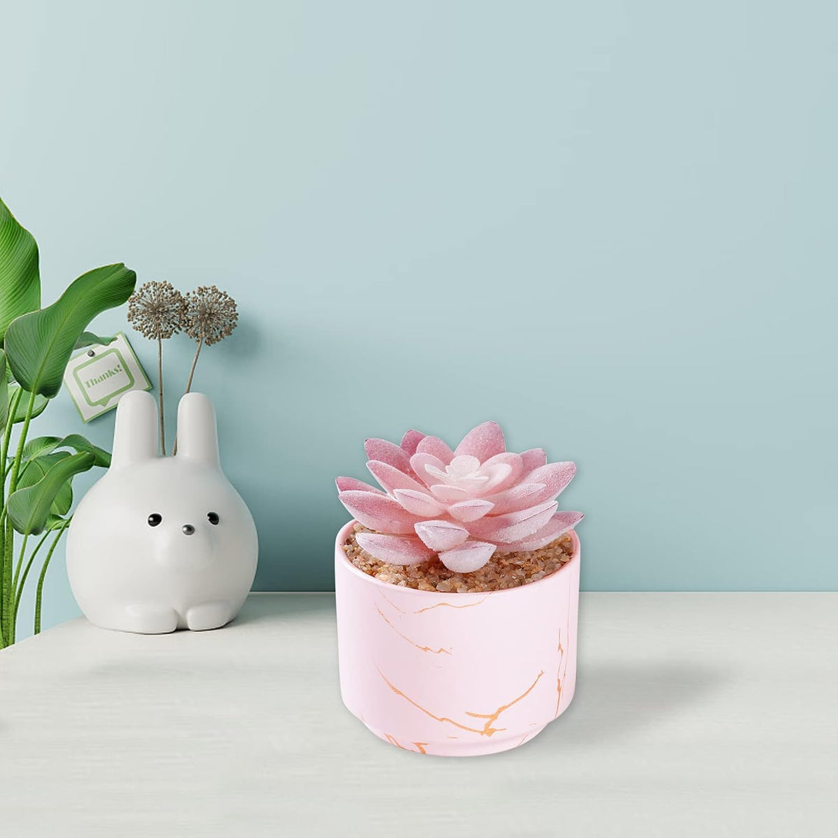 ZENIDA Succulent Artificial Plants,Cute Fake Succulents in 1 Pink Ceramic Pots,Small Fake Plants for Office,Table,Desk,Bathroom, Bedroom,Aesthetic Room Shelves Decor,Desk Decorations for Women Office