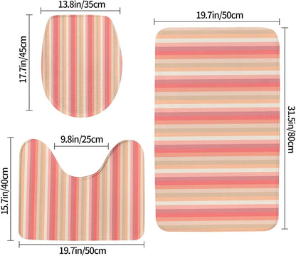 Bathroom Rugs Set 3 Piece Trendy Stripes Peach and Pink Bath Rug Mat Set, Non Slip Absorbent Bathroom Decor Mat, Toilet Lid Cover & U Shaped Contour Rug
