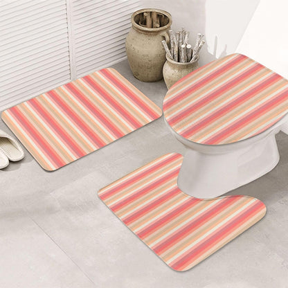 Bathroom Rugs Set 3 Piece Trendy Stripes Peach and Pink Bath Rug Mat Set, Non Slip Absorbent Bathroom Decor Mat, Toilet Lid Cover & U Shaped Contour Rug