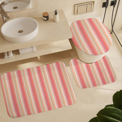 Bathroom Rugs Set 3 Piece Trendy Stripes Peach and Pink Bath Rug Mat Set, Non Slip Absorbent Bathroom Decor Mat, Toilet Lid Cover & U Shaped Contour Rug