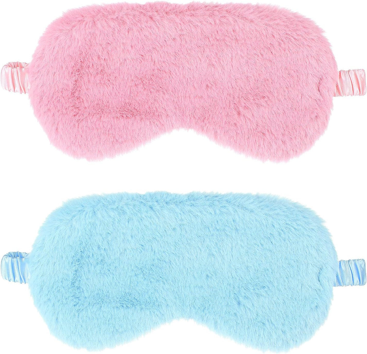 2 Pcs Plush Eye Mask Soft Sleeping Blindfold Eye Cover Comfortable Furry Faux Fur Sleeping Mask Satin Nap Night Eyeshade Cover for Women Men Gift (Blue, Pink)