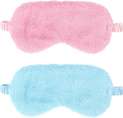 2 Pcs Plush Eye Mask Soft Sleeping Blindfold Eye Cover Comfortable Furry Faux Fur Sleeping Mask Satin Nap Night Eyeshade Cover for Women Men Gift (Blue, Pink)