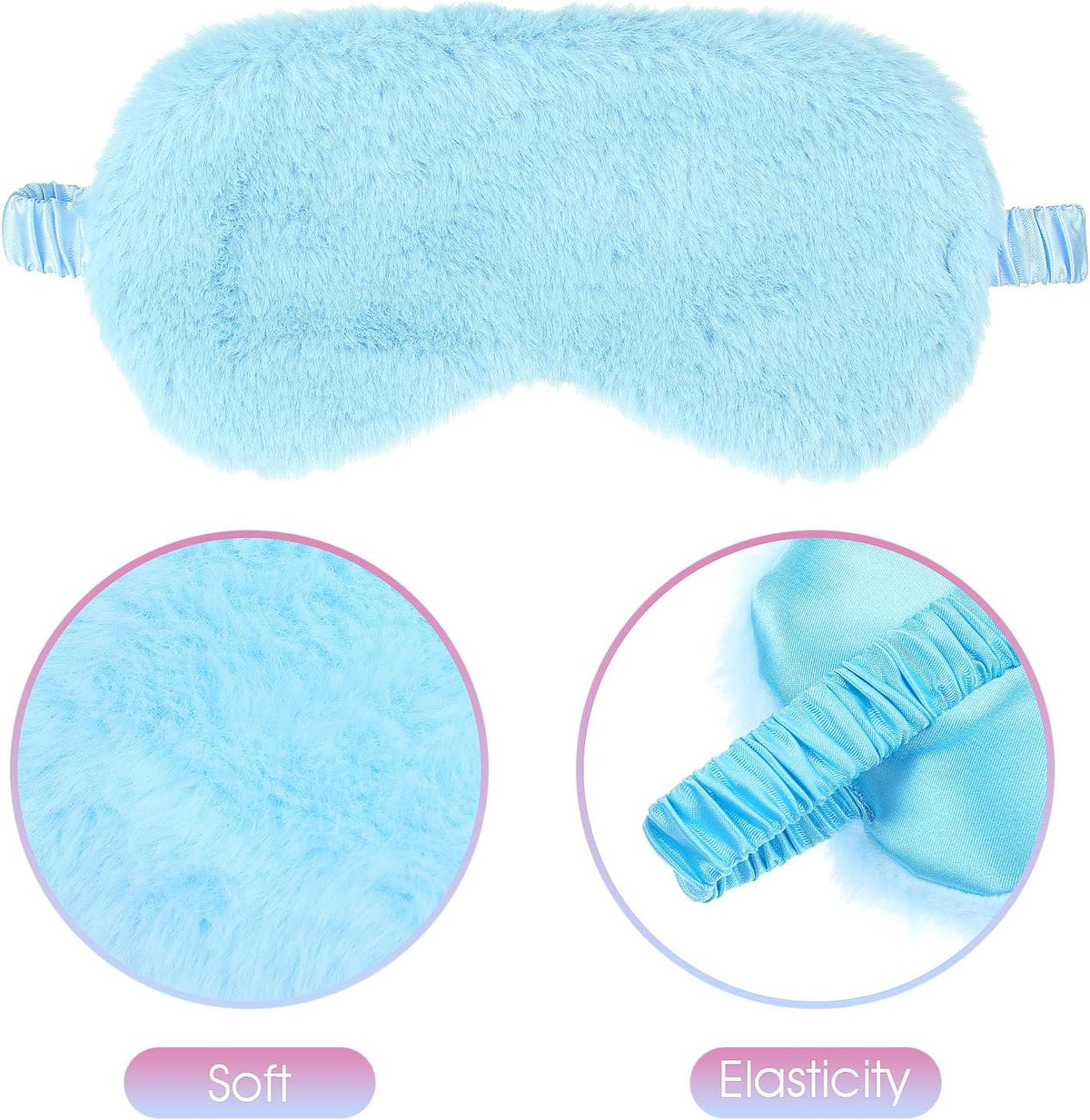 2 Pcs Plush Eye Mask Soft Sleeping Blindfold Eye Cover Comfortable Furry Faux Fur Sleeping Mask Satin Nap Night Eyeshade Cover for Women Men Gift (Blue, Pink)