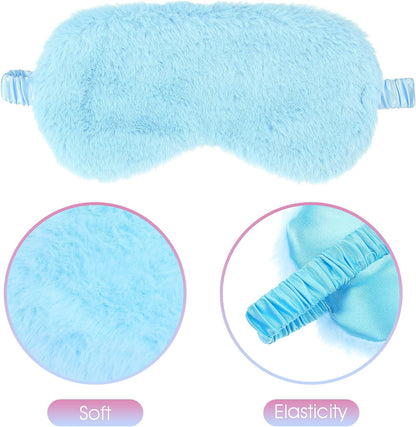 2 Pcs Plush Eye Mask Soft Sleeping Blindfold Eye Cover Comfortable Furry Faux Fur Sleeping Mask Satin Nap Night Eyeshade Cover for Women Men Gift (Blue, Pink)