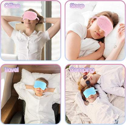 2 Pcs Plush Eye Mask Soft Sleeping Blindfold Eye Cover Comfortable Furry Faux Fur Sleeping Mask Satin Nap Night Eyeshade Cover for Women Men Gift (Blue, Pink)