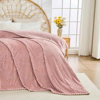 Pink Flannel Throw Blanket (50X40 inches), 300 GSM Fleece Cozy Warm Soft Lightweight Bed Sofa Blanket for Babys and Pets, Suitable for All Seasons