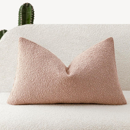 Decorative Textured Boucle Throw Pillow Covers Accent Solid Lumbar Pillow Cases Soft Cozy Couch Cushion Case for Chair Sofa Bedroom Living Room Home Decor 12x20 Inch,1PC,Light Pink