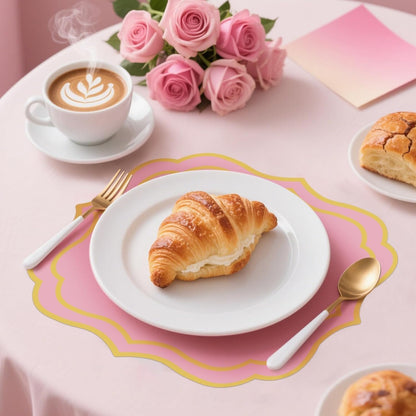 100 Pcs Pink Paper Placemats 13.4 x 12 Inch Disposable Scalloped Paper Placemats Decorative Place Mat for Wedding Baby Shower Banquet Party Holiday Table Decor