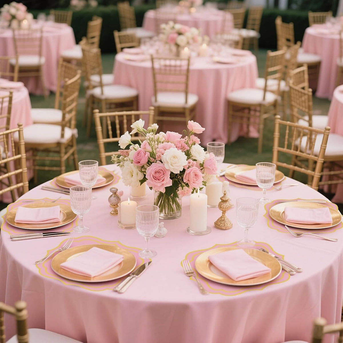 100 Pcs Pink Paper Placemats 13.4 x 12 Inch Disposable Scalloped Paper Placemats Decorative Place Mat for Wedding Baby Shower Banquet Party Holiday Table Decor