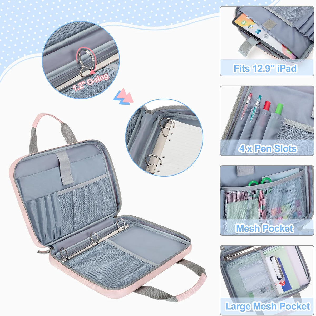 2026 Upgraded Zipper Binder 3 Ring Bag with 3 Pack Pencil Pouches