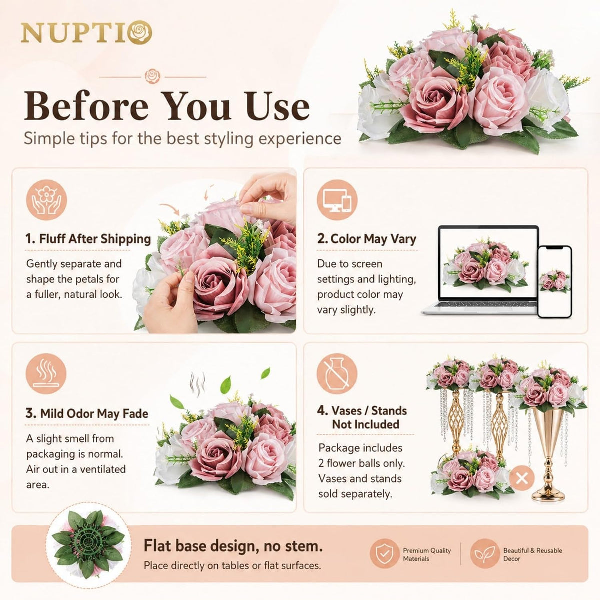 Flower Balls for Table Centerpieces: Dusty Pink & White Fake Flowers