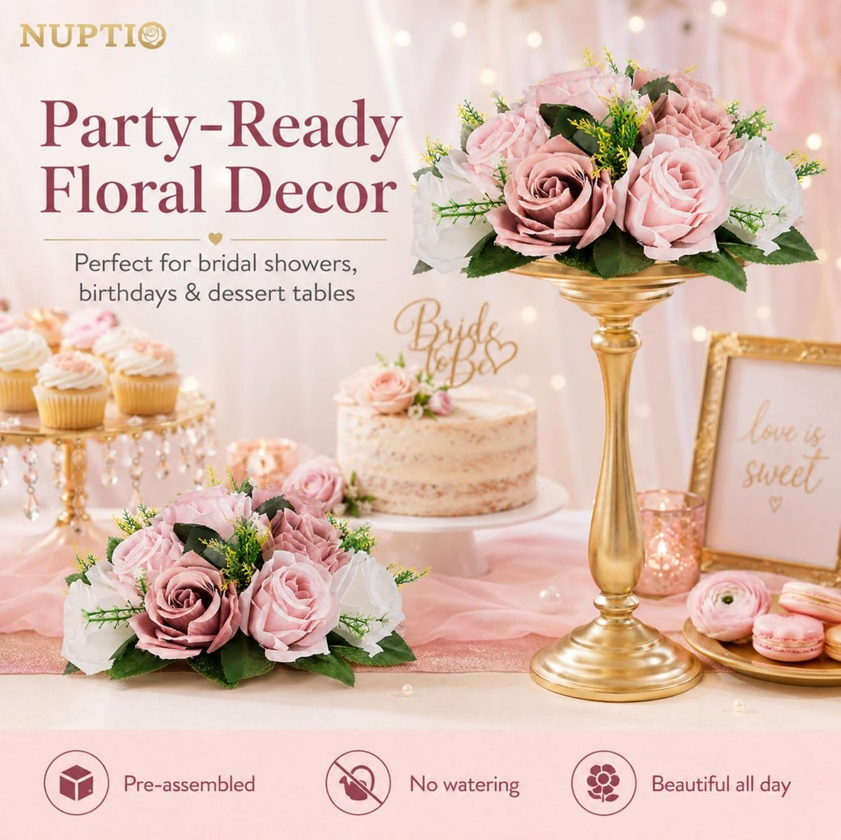 Flower Balls for Table Centerpieces: Dusty Pink & White Fake Flowers