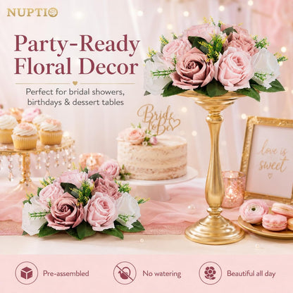 Flower Balls for Table Centerpieces: Dusty Pink & White Fake Flowers