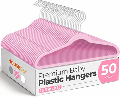 13.5 Inch Kids Hangers 50 Pack, Pink ABS Plastic Clothes Hangers