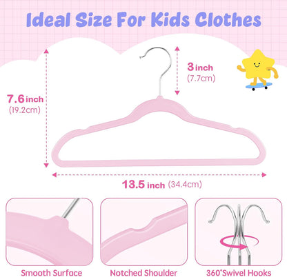 13.5 Inch Kids Hangers 50 Pack, Pink ABS Plastic Clothes Hangers