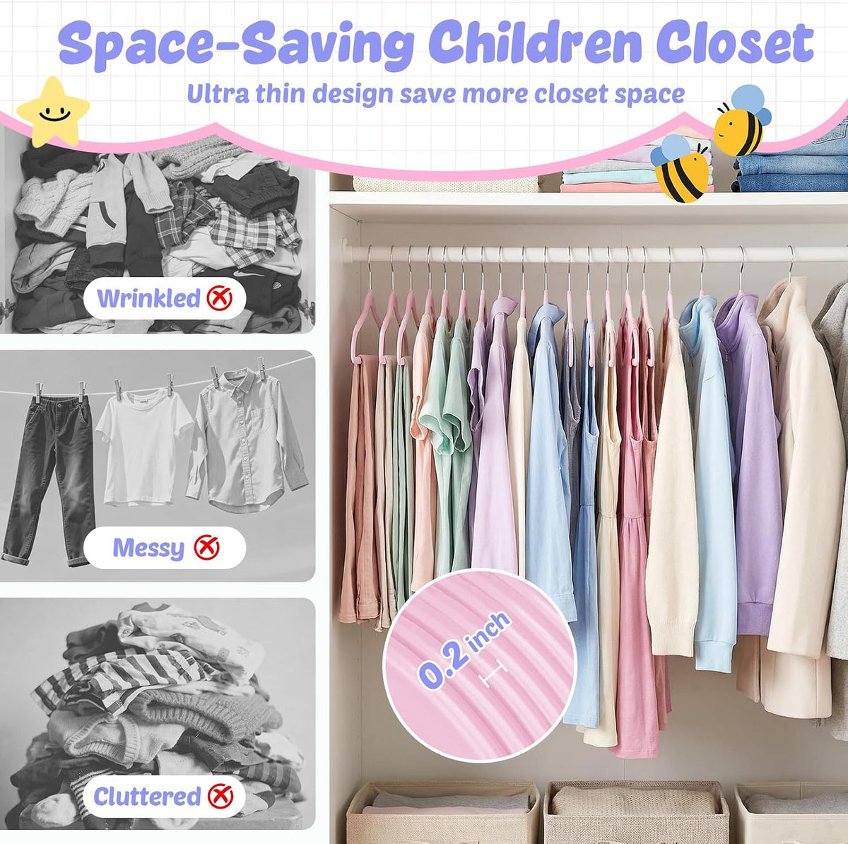 13.5 Inch Kids Hangers 50 Pack, Pink ABS Plastic Clothes Hangers