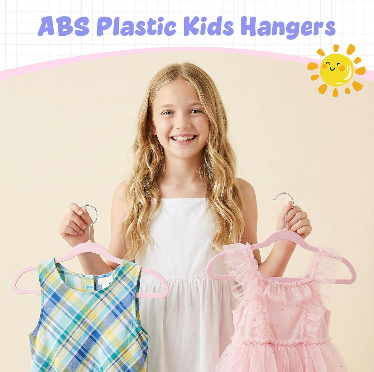 13.5 Inch Kids Hangers 50 Pack, Pink ABS Plastic Clothes Hangers