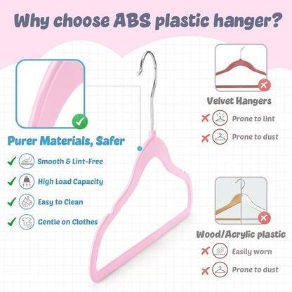 13.5 Inch Kids Hangers 50 Pack, Pink ABS Plastic Clothes Hangers