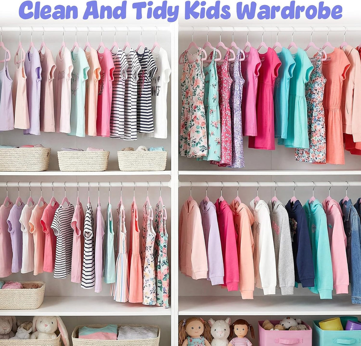 13.5 Inch Kids Hangers 50 Pack, Pink ABS Plastic Clothes Hangers