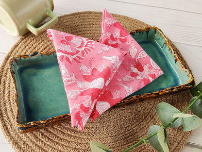 Cotton Dinner Napkins 18x18 inches - Washable Cloth Napkins Set of 6 - Everyday Use or Dinner Party and Events - Pink Lighweight Indian Block Printed Fabric
