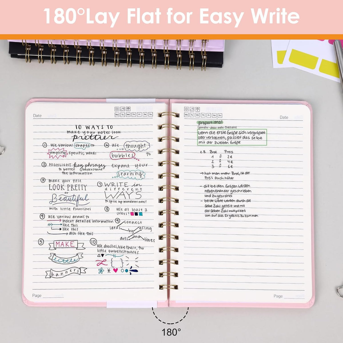 Hardcover Spiral Notebook for Women, A5 Lined Pink Journaling Notebooks for Work, 5.5 x 8in 160Pages Spiral Journal for Writing
