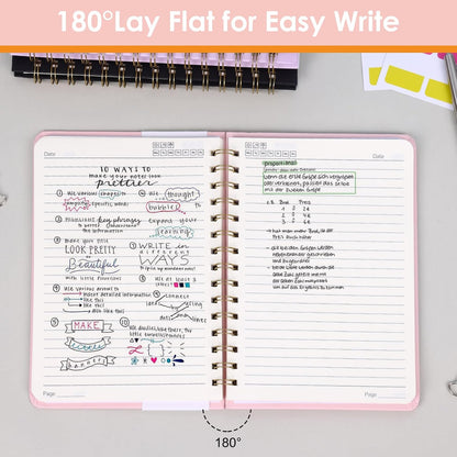 Hardcover Spiral Notebook for Women, A5 Lined Pink Journaling Notebooks for Work, 5.5 x 8in 160Pages Spiral Journal for Writing