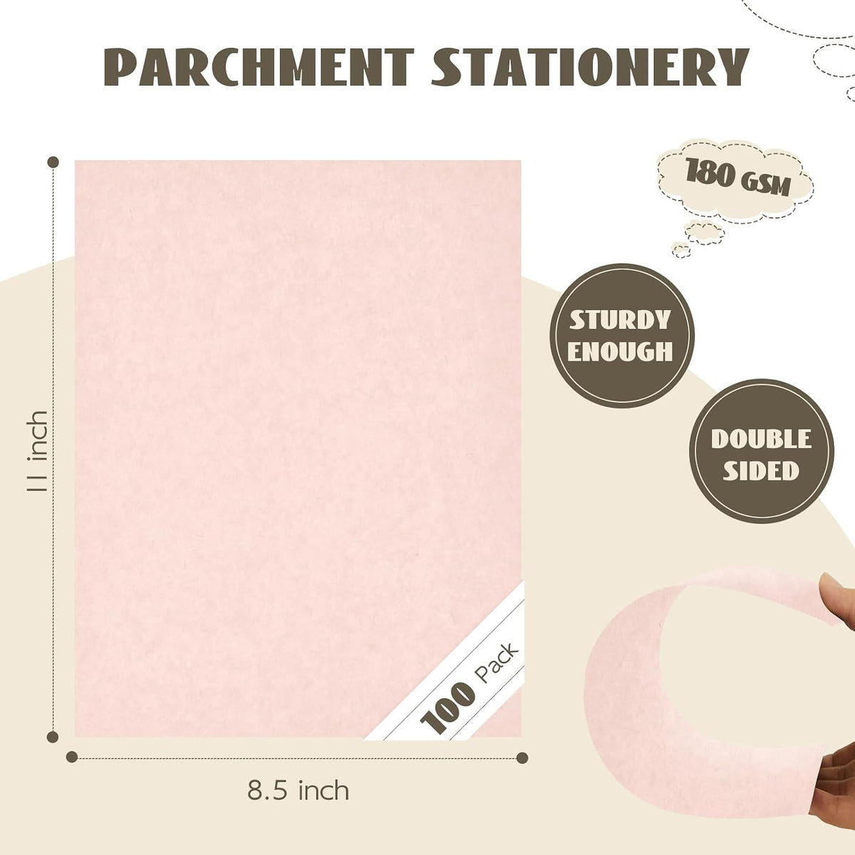 100 Sheets Light Pink Parchment Cardstock 8.5 x 11, 65lb Cardstock