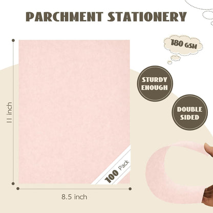 100 Sheets Light Pink Parchment Cardstock 8.5 x 11, 65lb Cardstock