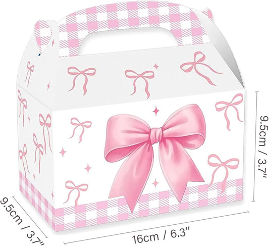 12Pack Party Treat Boxes, Favor Box Candy Boxes with Handles Birthday Gift Boxes Gable Box for Kids, Wedding, Anniversary, Christmas (Pink)