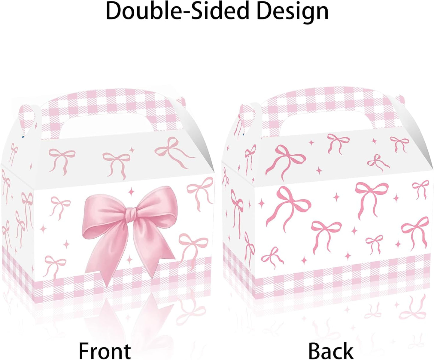 12Pack Party Treat Boxes, Favor Box Candy Boxes with Handles Birthday Gift Boxes Gable Box for Kids, Wedding, Anniversary, Christmas (Pink)