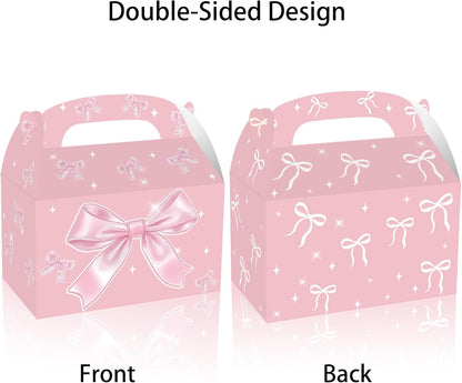 12Pack Party Treat Boxes, Favor Box Candy Boxes with Handles Birthday Gift Boxes Gable Box for Kids, Wedding, Anniversary, Christmas (Pink)