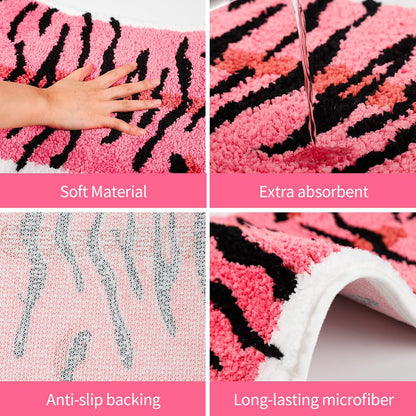 Pink Tiger Bath Mat Bathroom Rug Non-Slip Shower Rugs,33.5"x21.6"